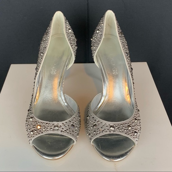 ALDO silver studded peep toe wedding formal heels, size 8.5 - Picture 4 of 8